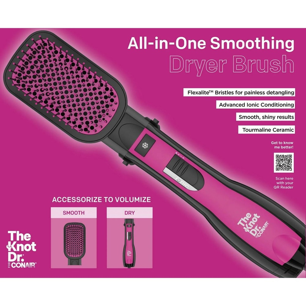 The Knot Dr. by Conair All-in-One Smoothing Dryer Brush - Pink/Black